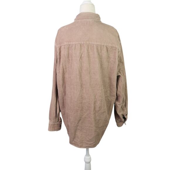 Vintage 90s Fieldmaster khaki tan corduroy button down shirt Mens M - Picture 4 of 5